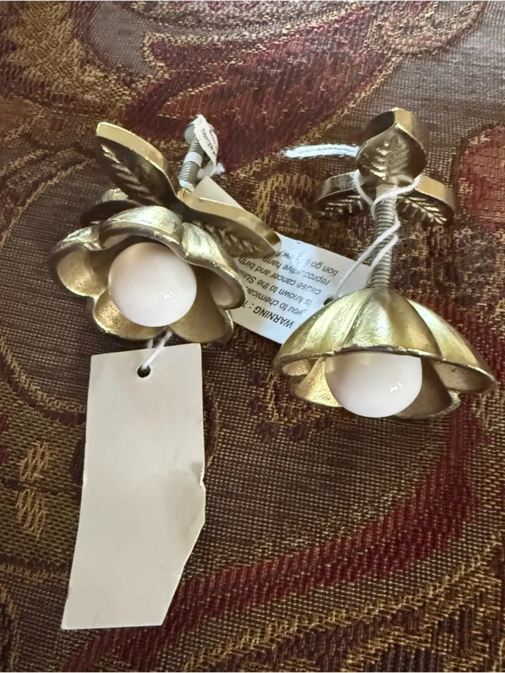 Anthropologie Gold Flower Knobs with White Center -